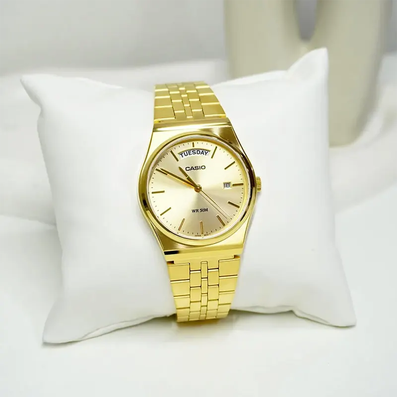 Casio Japan Enticer Champagne Dial Day-Date Men's Watch- MTP-B146G-9AV